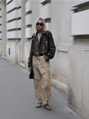 Waistband Loose Slimming Motorcycle Design Jacket