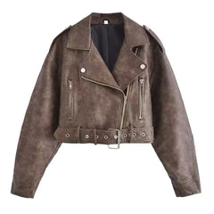 Waistband Loose Slimming Motorcycle Design Jacket