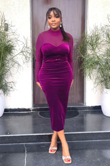 Long Sleeve Mesh Slim Fit Dress