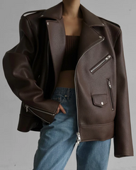 Hipster Zipper Faux Leather Short Jacket