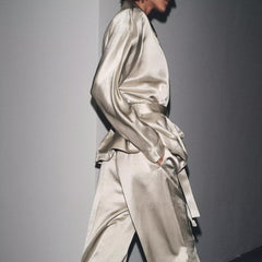 Elegant Blazer Satin Pants Two Piece Sets