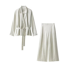 Elegant Blazer Satin Pants Two Piece Sets
