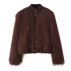 Fur Effect Knitted Coat