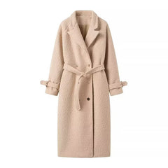 Women Clothing Autumn Beautiful Terry Woolen Double Breasted Overcoat Coat