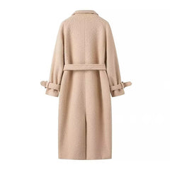 Women Clothing Autumn Beautiful Terry Woolen Double Breasted Overcoat Coat