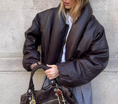 Large Collared Zipped Cotton Padded Jacket Coat Women