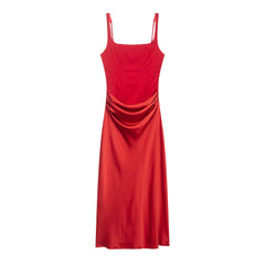 Slimming Fitted Waist Pleated Strap Dress