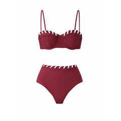 Bikini Wine Red Tube Top Split Swimsuit