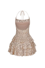 Sleeveless Backless Sexy Sequined Suspender Short Dress