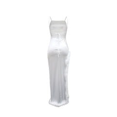 Sexy Backless Slim Fit Feather Edge Lace up Dress