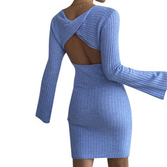 Bell Sleeve Elegant Bodycon Knitted Dress