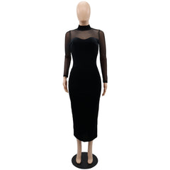 Long Sleeve Mesh Slim Fit Dress