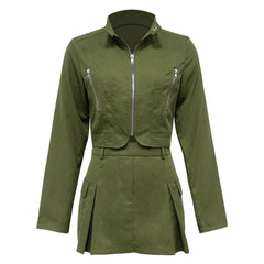 Zipper Top Sexy Skirt Two Piece Set