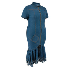 Plus Size Women Denim One Piece Dress