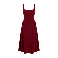 Round Neck Backless Waist Trimming Sleeveless Dress