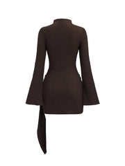 Knitted Texture Solid Color Slim Metal Buckle Dress