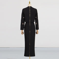 Women Elegant Diamond round Neck Top High Waist Dress Two Piece Set