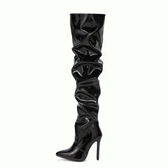 Patent Leather Slimming Pointed Stiletto High Heel Boots