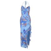 Pocket Collar Print Maxi Dress
