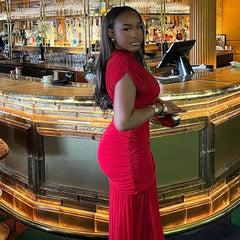 Elegant Clothing Solid Color Splicing Hip Dress