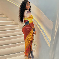 Neck Pullover Long Sleeve Split Pleated Dress