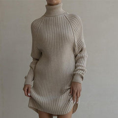 Long Sleeve High Collar Sweater Dress