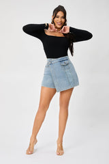 High Waist A line Short Pantskirt Irregular Asymmetric