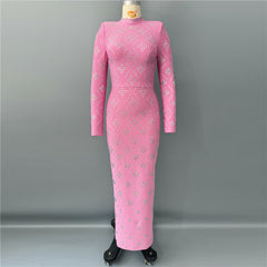 Long Sleeve Slim Heavy Embroidery Formal Dress