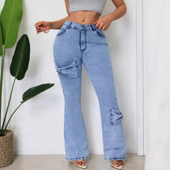 Washed High Waist Bootcut Trousers
