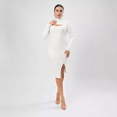 Half Turtleneck Chest Hollow Slimming Dress
