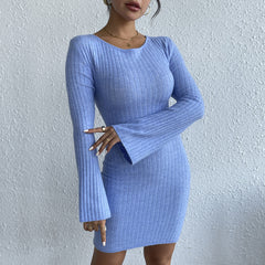 Bell Sleeve Elegant Bodycon Knitted Dress