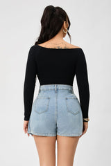 High Waist A line Short Pantskirt Irregular Asymmetric