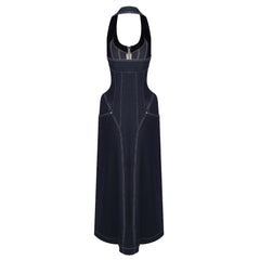 Sleeveless Halter Slim Fit Backless Sheath Denim Dress