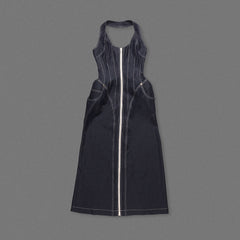 Sleeveless Halter Slim Fit Backless Sheath Denim Dress