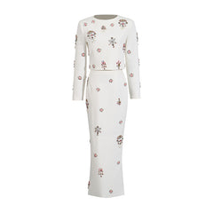 Women Elegant Diamond round Neck Top High Waist Dress Two Piece Set