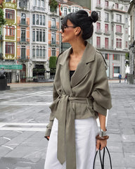 High End French Large Collared Lace up Windbreaker