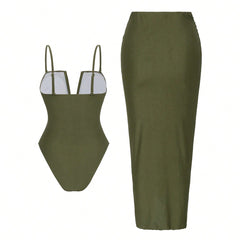 Deep V Plunge neck Pleated High Slit Tube Top Dress