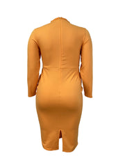 Elegant Waist Tight Hip Wrapped Solid Color Dress