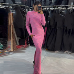 Long Sleeve Slim Heavy Embroidery Formal Dress