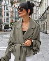 High End French Large Collared Lace up Windbreaker