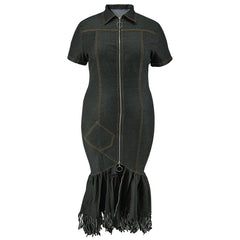 Plus Size Women Denim One Piece Dress