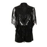 Leather Sleeveless Tassel Top Vest Shorts Two Piece Sets