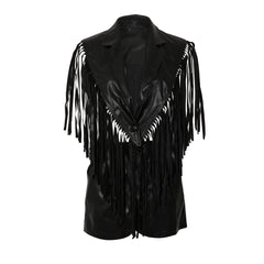 Leather Sleeveless Tassel Top Vest Shorts Two Piece Sets