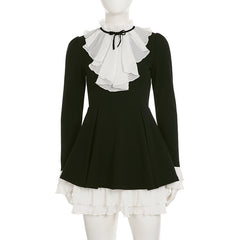 Elegant Hepburn Wind Black Velvet Dress Two-Piece