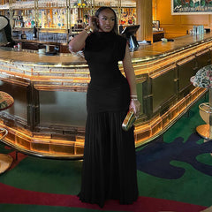 Elegant Clothing Solid Color Splicing Hip Dress