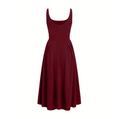 Round Neck Backless Waist Trimming Sleeveless Dress
