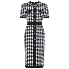Knitted Round Neck Slim Slimming Short Sleeve Dress