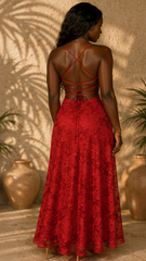 French Sexy Backless Cross Strap Cut Floral Dress