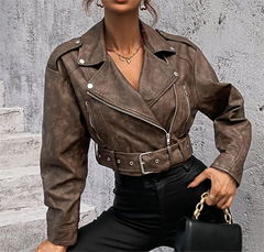 Waistband Loose Slimming Motorcycle Design Jacket
