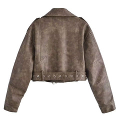 Waistband Loose Slimming Motorcycle Design Jacket